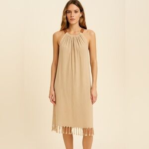 La Troupe Tulum Vestido Barbara Dress Women's Size 2 Beige Knee Length Beach NWT